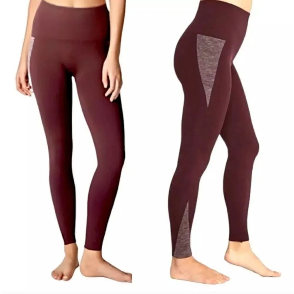 New Spanx Assets Seamless Leggings Heather Pop Port Burgundy red wine color L